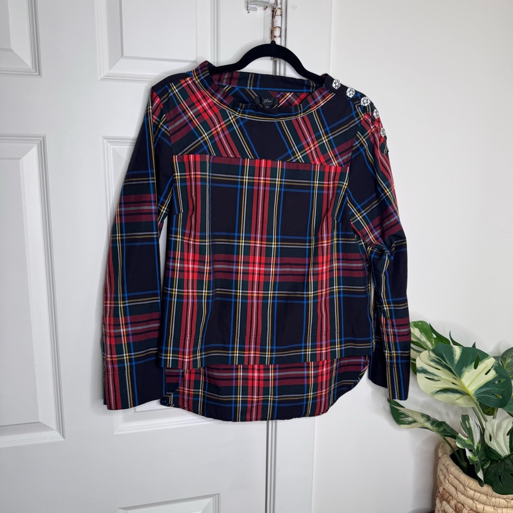 NWT J Crew Plaid Long Sleeve 10 petite - Picture 2 of 5